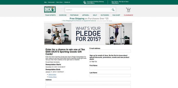Dick's Sporting Goods New Year's Pledge Sweepstakes