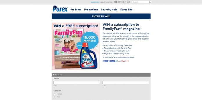 Purex WIN A Subscription To FamilyFun Magazine Sweepstakes