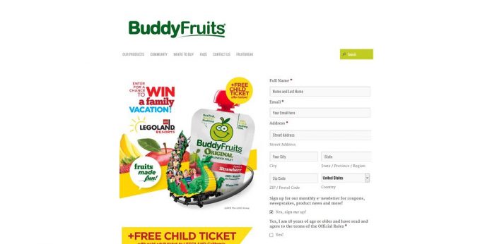Buddy Fruits Legoland Sweepstakes
