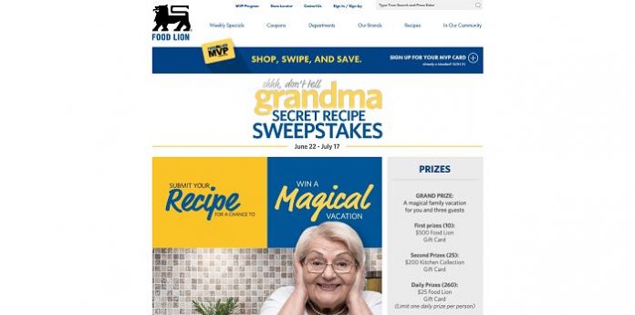 Food Lion Grandma's Secret Recipe Sweepstakes Food Lion Grandma's Secret Recipe Sweepstakes