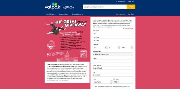 Valpak Great American Giveaway (Valpak.com/Travel)