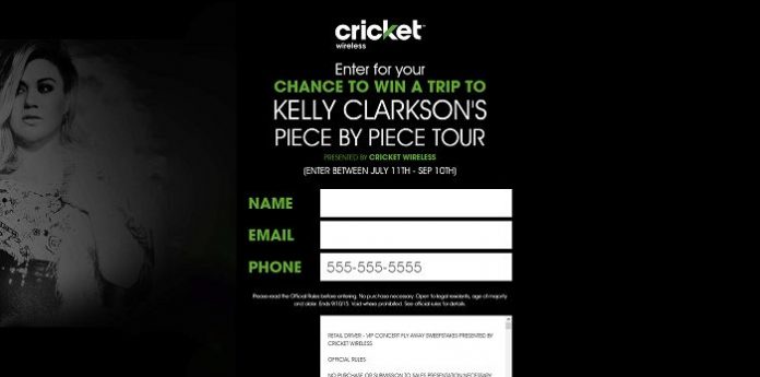 Cricket Wireless VIP Concert Fly Away Sweepstakes (CricketSweepstakes.com/KellyClarkson)