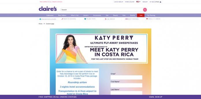 Claires.com/KatyPerry - Claire's Katy Perry Ultimate Fly-Away Sweepstakes