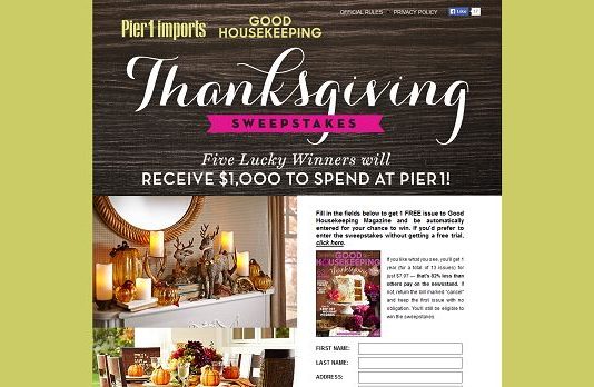 GoodHousekeeping.com/Pier1 - Pier 1 Imports and Good Housekeeping Thanksgiving Sweepstakes