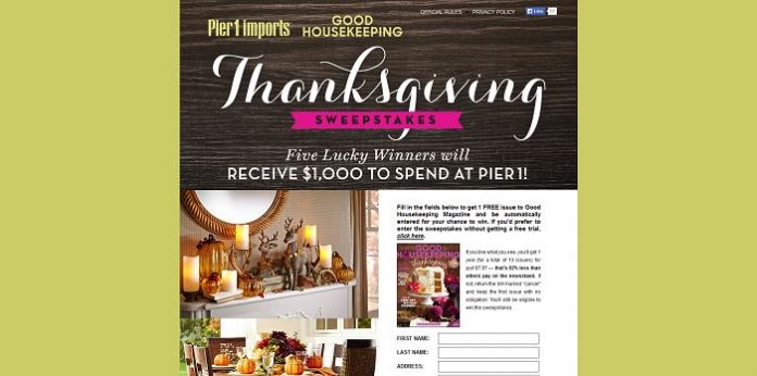 GoodHousekeeping.com/Pier1 - Pier 1 Imports and Good Housekeeping Thanksgiving Sweepstakes