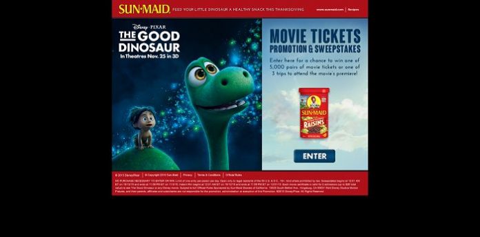 SunMaidOffer.com - Sun-Maid's The Good Dinosaur Movie Ticket Promotion