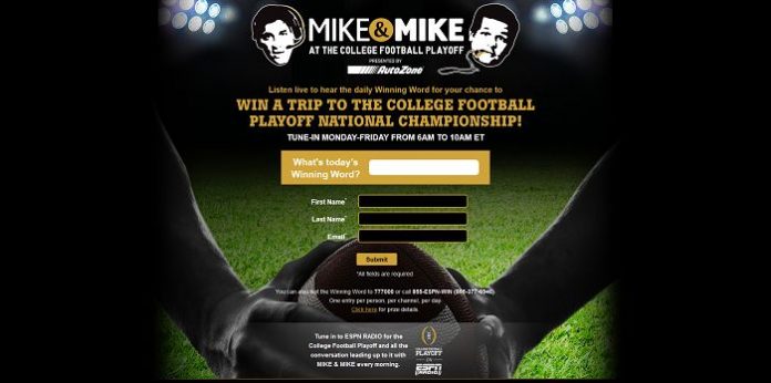 MikesPlayoffTrip.com - Mike & Mike At The College Football Playoff Sweepstakes