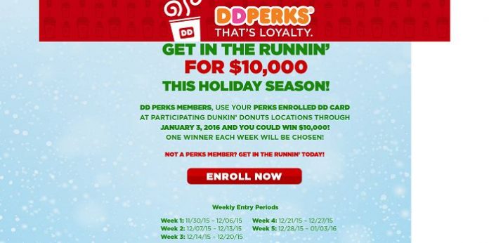 Dunkin' Donuts $10,000 Weekly Perks Sweepstakes