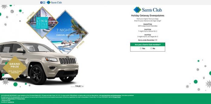 Sam's Club Holiday Getaway Sweepstakes (SamsClub.com/holidaysweeps)