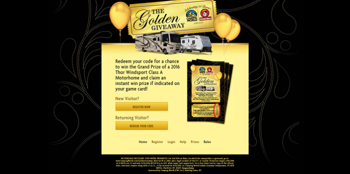 CampingWorld.com/GoldenGiveaway - Camping World The Golden Giveaway