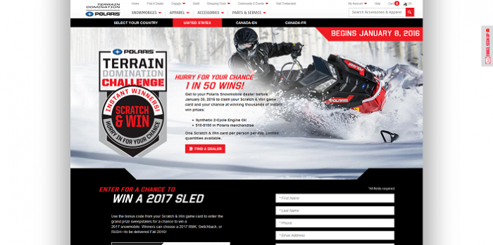 Polaris.com/ScratchAndWin - Polaris Terrain Domination Challenge