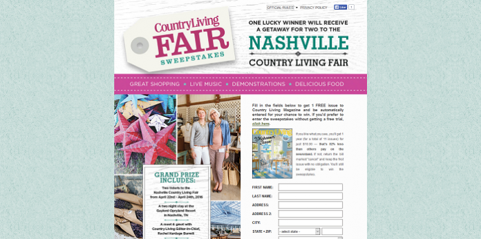 CountryLiving.com Nashville Fair Sweepstakes