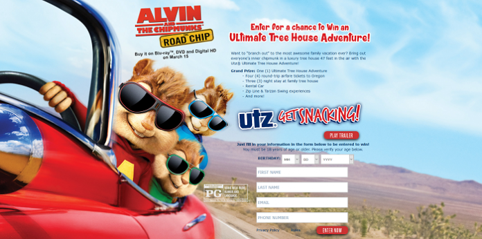 Utz Ultimate Tree House Adventure with Alvin and the Chipmunks: Road Chip Sweepstakes