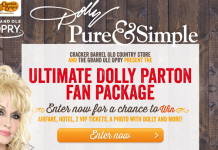 VIPWithDolly.com - Cracker Barrel Ultimate Dolly Parton Fan Package Sweepstakes