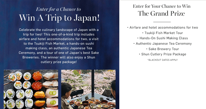 Williams Sonoma Win a Trip to Japan Sweepstakes (Williams-Sonoma.com/JapanTrip)