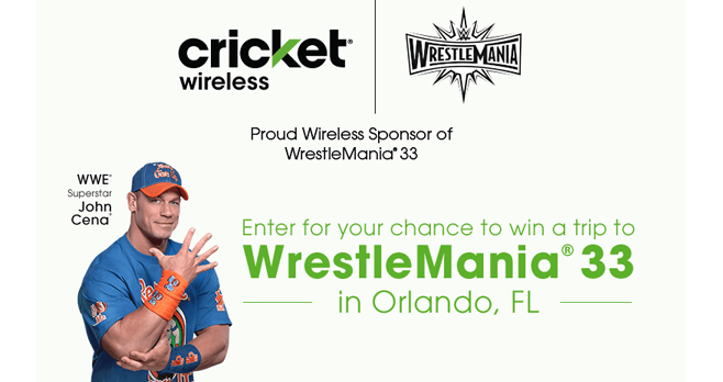 Cricket Wireless WrestleMania 33 Sweepstakes (CricketSweepstakes.com/WWE33)