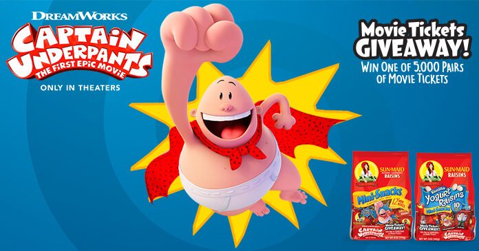 Sun-Maid Captain Underpants Movie Tickets Giveaway Sun-Maid Captain Underpants Movie Tickets Giveaway