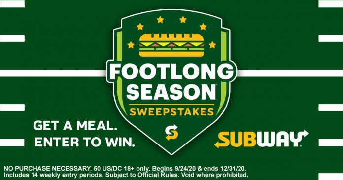 Subway Footlong Season Sweepstakes 2020